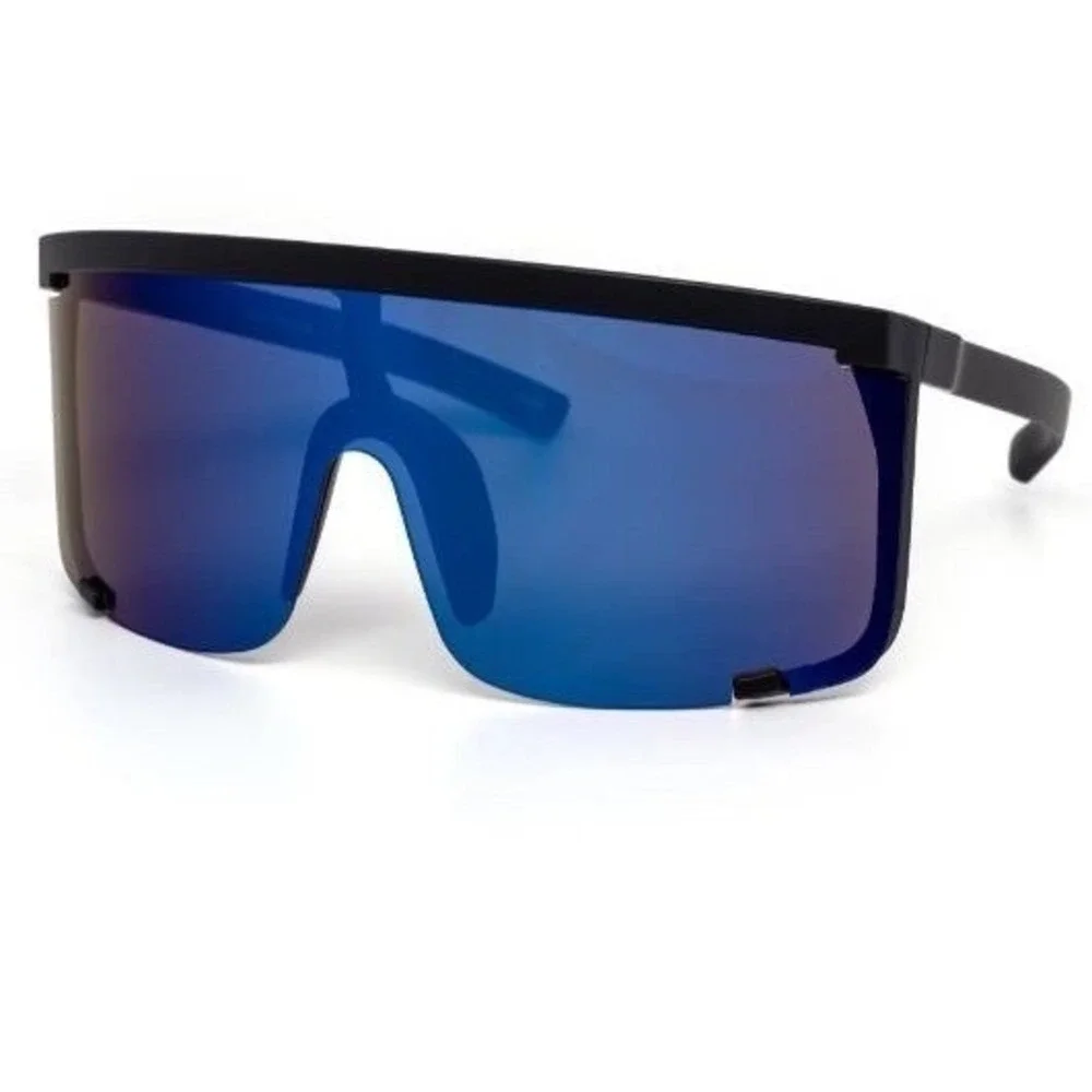 Shield Sunglasses Visor Blue Mirrored Lens Sporty Futuristic Cyclops Style Gafas